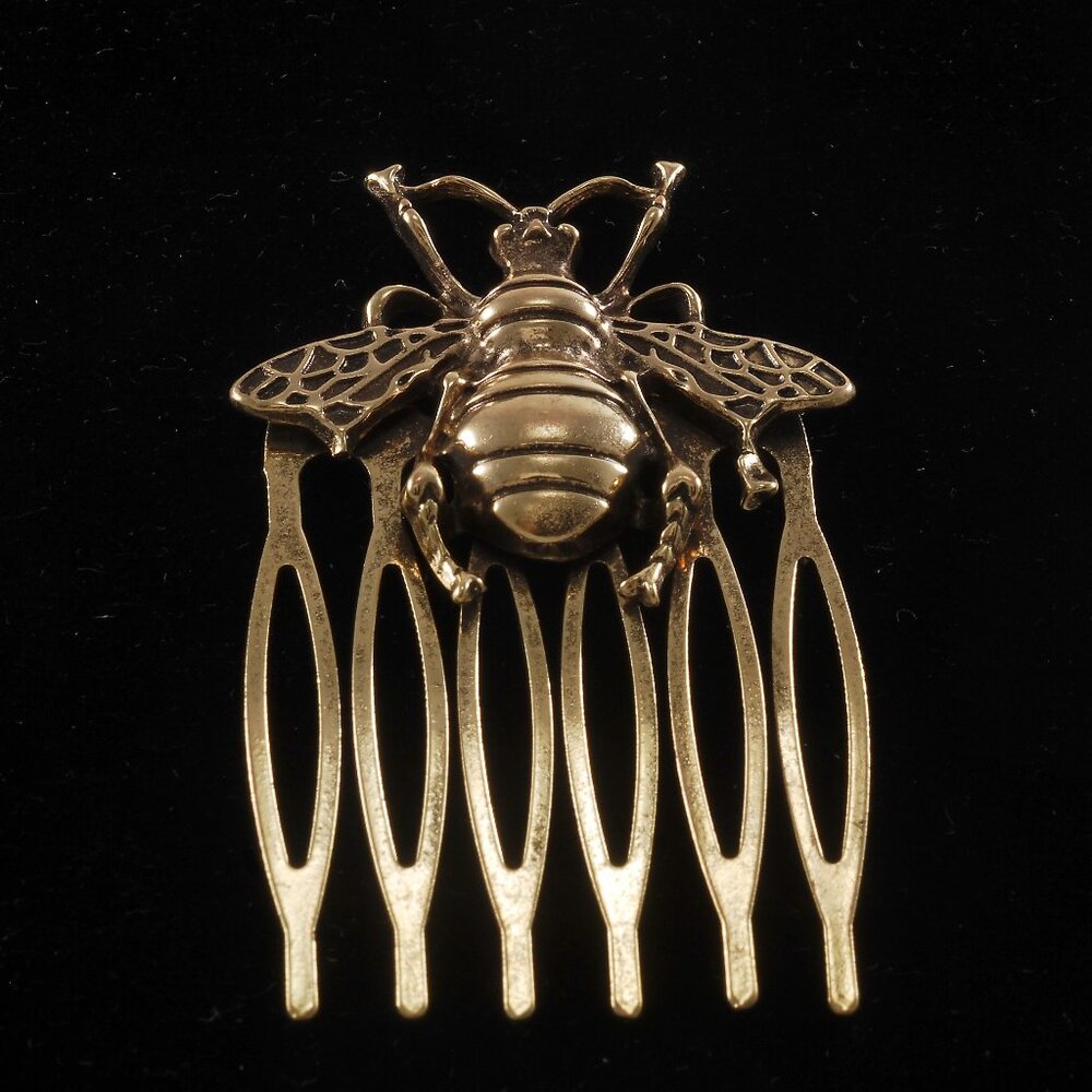 Hair Comb Bumble Bee Gold Tone Metal 2" x 1 1/4"